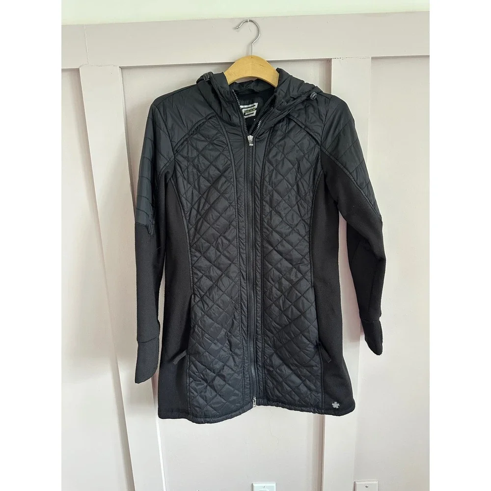 Tek Gear Womens Black Quilted Hybrid Puffer‎ Jacket Fleece Hooded Coat Size M
